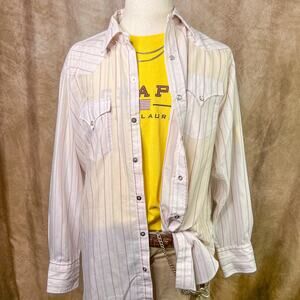 Vintage 70s H Bar C Ranchwear Pearl Snap Western Shirt Pink Striped Button Up